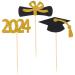 12Pcs Graduation Cupcake Toppers Glitter Cake Toppers Class of 2024 Congrats Grad Cap Diploma Cupcake Picks for Graduation Party Decorations -Golden Black