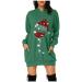 Christmas dress for ladies bag Christmas elk hood hoodie costume cartoon dress Christmas dress oversize long -arm hooded sweaters sweatshirts dress autumn winter green l