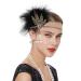 Z&X 1920s Feather Headband Gatsby Party Headpieces for Women Rhinestone 20s Roaring Hair Accessories Black Gold #010 Black Gold