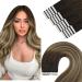 Youngsee Tape Extensions real hair balayage 35cm real hair tape in extensions dark brown ombre brown blond tape in hair extensions remy real hair extensions tape smooth for women 50g #4/6/25 cm 2- #4/6/22
