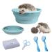 Foldable Hedgehog Bath Supplies Foldable Hedgehog Bathtub, Hedgehog Nail Clippers, 2PCS Bathing Brush, Bath Towel, Plastic Small Animal Swimming Pool, Guinea Pig Small Pet Sand Bath for Hedgehog Blue