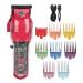 Electric Hair Trimmer Rechargeable Barber Clipper with Colorful Guided Combs LED Display Transparent Hair Cutting Tools for Home Salon (Red)