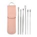 VOCOSTE 6Pcs Stainless Steel Ear Cleansing Tool Set Ear Cleaner Ear Care Set with Faux Leather Packaging Pink
