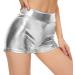 Kepblom Women's Metallic High Waisted Booty Shorts in Silver - Perfect for Dance, Festivals & Raves - Size Medium - Buy Online on GoSupps.com