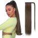 FESHFEN 24" Long Straight Wrap around Ponytail Extensions Synthetic Clip in Ponytail Hair Extensions Hairpiece for Women 24 Inch (Pack of 1) 4/27# Dark Browm & Caramel