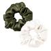 LILYSILK Silk Hair Scrunchies for Frizz Prevention 100% Mulberry Silk Hair Ties for Breakage Prevention Elastic ponytail Holders(Dark Olive+Ivory)