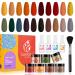 Beetles 20Pcs Dip Powder Nail Kit Starter, Cozy Campfire Collection Dipping Powder Set Fall Winter Orange Yellow Green for DIY Salon Nail Art Manicure with Base Top Coat Activator Brush Gift B-Cozy Campfire