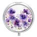 Round Pill Box Watercolor Purple Flowers Print 3 Compartment Medicine Pill Case Print Pill Organizer Decorative Metal Portable Pill Box Pocket Pill Box