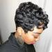 Yviann Short Wavy Synthetic Hair Wigs Pixie Cut Wigs for Black Women Short Black Cute Curly Pixie Wigs 1B Color Pixie Curly-1B