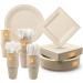 300 pcs Compostable Paper Plates Set Large Plates Heavy Duty Disposable Paper Plates Cutlery Includes Biodegradable Plates Forks Knives Spoons Cups Eco-Friendly Dinnerware Set for Party
