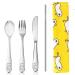 Childrens Cutlery Set Kids Tableware Set Adorable Portable Toddler Dinnerware Set-Knife Fork Spoon Straw with Cutlery Bag 5pcs