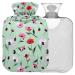 NAANLE heat bottle with cover watercolor flower motif transparent hot water bottle hot water bottle for back pain relief from neck hand feet heat and cold therapy 1 L 1l