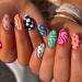 Shop MERVF Oval Press on Nails - Colorful Medium Fake Nails with Checkered Design | 24pcs Acrylic Summer Collection - Buy Online on GoSupps.com