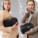 SFXULIX Large Capacity PU Leather Travel Cosmetic Bag - Waterproof Women's Makeup Organizer with Handle and Divider - Portable Black Travel Makeup Bag - Buy Online on GoSupps.com