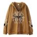 Women's Printed Sweatshirt Cardigan High Street Casual Hip Hop Metal Zipper Jacket Halloween Costumes Large Brown
