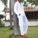 CTU Men's Linen Beach Set: Long Sleeve V-Neck Shirt & Yoga Pant, White - Summer Vacation Essential - Buy Online on GoSupps.com