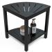Bamboo Corner Shower Stool Bench Waterproof - with Storage Shelf for Shaving Legs or Seat in Bathroom & Inside Shower Black