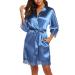 BESDEL Women's Satin Silk Bathrobe Oblique V-Neck Short Kimono Robe Bridesmaids Robe XL Blue