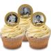 *3 for 2 offer* Cakeshop 24 x 4cm King Charles III 3rd Coronation Gold - 'Over the Years' Historic Photo Edible Cupcake Toppers Cake Decorations - Premium Wafer Precut Pre-Cut Wafer Toppers x 24