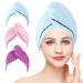Beoffer microfiber hair towel/hair wrap super-suction-capable rotation in the turban design quick-drying hair cover with a push button and loop for fastening when drying hair 3-pack pink blue violet