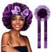 WEIPAO Silk Satin Bonnet - Silk Hair Wrap for Sleeping Satin Bonnet for Curly Hair Sleep Cap Large Double Sided Reversible Hair Bonnet with Tie Band One Size Navy+Rose