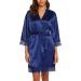 BESDEL Women's Satin Silk Bathrobe | Oblique V-Neck Short Kimono Robe | Bridesmaids Robe | XS Navy Blue - Buy Online on GoSupps.com