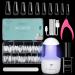 Tomicca nail tips and glue gel kit glue gel nail kit gel nail x extension set with mini nail lamp and 2 in 1 nail glue 500 PCs soft gel full cover nail tips nail extension -Long Coffin 6.Ballerina long