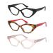 AMOMOMA 3 Pack Trendy Reading Glasses for Women Blue Light Narrow Cute Cat Eye Readers AM6100 C1.black+c2.tortoise+c3.crystal Brown 1.5 x