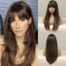 Allbell long brown wig with pony straight layered hair wig for women naturally looking synthetic wig ombre brown 036-1