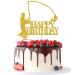 Tenhaisi Gold Glitter Happy Birthday Cake Topper Birthday Party Decorations Fishing Cake Topper Fisherman Birthday Party Supplies