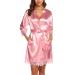 BESDEL Women's Satin Silk Bathrobe Oblique V-Neck Short Kimono Robe Bridesmaids Robe XS Peach