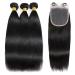 10A Brazilian Straight Human Hair 3 Bundles with HD Lace Closure - 12 14 16+10 Inches - Double Weft Extensions in Natural Black - Buy Online on GoSupps.com
