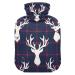Odawa hot water bottle with a deer checkered with a soft velvet cover warm stamp for pain relief warm and cold compress body bed warmer 1 l Christmas deer plaid small