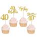 Rsstarxi 24 Pack Happy 40th Birthday Cupcake Toppers Gold Glitter Forty 40 Fabulous Cupcake Picks 40th Birthday Cake Decorations for 40th Birthday Anniversary Party Decorations Design 1 40th Gold