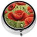 Beautiful Red Poppy Mini Round Pill Box | 3 Compartment Portable Pill Organizer for Travel Home & Office - Buy Online on GoSupps.com