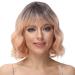 Yamel Wavy Bob Wig with Bangs Natural Ombre Orange Wig Synthetic Hair Shoulder Length Short Curly Wigs for Women Wavy T5# Ombre Orange