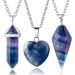 QINJIEJIE Healing Crystal Necklaces Set for Women Natural Quartz Heart Love Pendant Stone Spiritual Energy Witchcraft Reiki Hexagonal Column and Cone Point Gemstone Jewelry 3 Pcs Y-fluorite Quartz