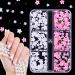 3D Flowers Nail Art Charms White Pink Acrylic Nail Charms Pearls Rhinestones Spring Blossom Gems Round Beads Nail Accessories for Women Girls DIY Nail Designs Decorations Supplies