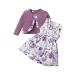 puseky Toddler Baby Girls Dress and Cardigan Set Baby Girl Floral Print Sleeveless Dress and Coat 2Pcs Outfits Set 18-24 Months Purple