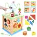 Motor cube activity cubes made of wood 6-in-1 activity center with activity center with pearl labyrinth and form sorting Color detection Sort toy wooden toys for small children from 1 2 3