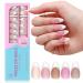 French Tip Press on Nails Gel Pink Medium Long Almond Square Shaped Nail Tips Press on Nail Five Colors 15 Sizes 300Pcs No Need to File Fake Nails for Nail Art DIY Gifts Pink Brown