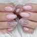Almond Fake Nails Long 24Pcs Glitter French False Nails Pink Glitter Press on Nails Full Cover Stick on Nails with Nail Glue Oval French Nail Tips for Women Girls Nails Art French Pink Glitter