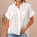 Drindf Women's Button Down Cotton Linen Shirt | V Neck | Short Sleeve | Loose Fit | Casual Work Blouse | White Medium - Buy Online on GoSupps.com