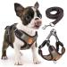 Rennaio dog harness no pull adjustable puppy dishes with 2 linen clips ultra comfortable chest harness and leash set for small and medium-sized dogs (brown s) brown s