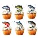 18pcs Fishing Cupcake Toppers for Boys Men Father Glitter Fish Cupcake Toppers Big Fish Fishing Cake Decorations Gone Fishing Party Supplies Decorations