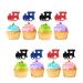 Train Cupcake Toppers Railroad Party Cake Decor Red&Blue Glitter Cake Decorations for Boy's Birthday 1st Birthday/Steam Train Theme Party Supplies - 24pcs
