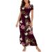 YUNDAI Womens Maxi Dress Summer Maternity Casual Short Sleeve Floral Loose Long Dresses Plus Size Ladies Dress with Pocket 03-Short Sleeve S B10 Floral Wine Red