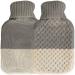 Hot water bottle with knitted cover 2L with color selection bed bottle hot water bottle rubber heat bottle rubber hot water bottle hot water bag (gray-beige)