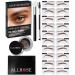 ALLROSE Eyebrow Stamp and Eyebrow Stencil Kit - Eye Brow Stamping Kit for Perfect Bushy Eyebrows, 20 Brow Stencils, Brow Stamp Trio Kit with Sponge Applicator, Waterproof Eyebrow Kit, Brown