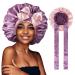 WEIPAO Silk Satin Bonnet - Silk Hair Wrap for Sleeping Satin Bonnet for Curly Hair Sleep Cap Large Double Sided Reversible Hair Bonnet with Tie Band One Size Taro Purple+Pink